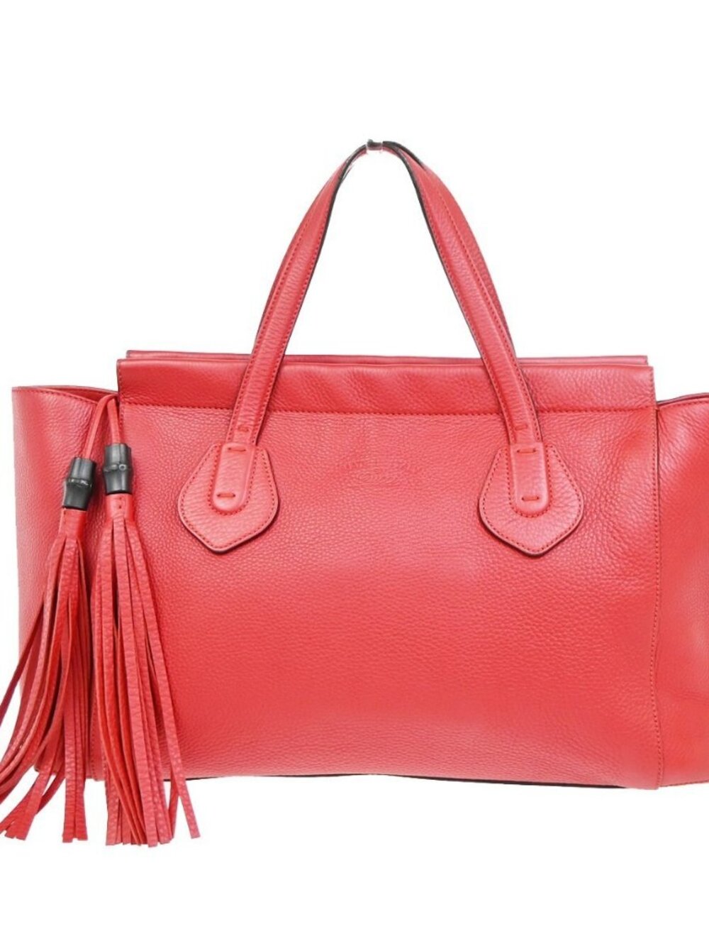 GUCCI Logo Lady Tassel Shoulder Hand Tote Bag Leather Red GHW Italy 79YH903